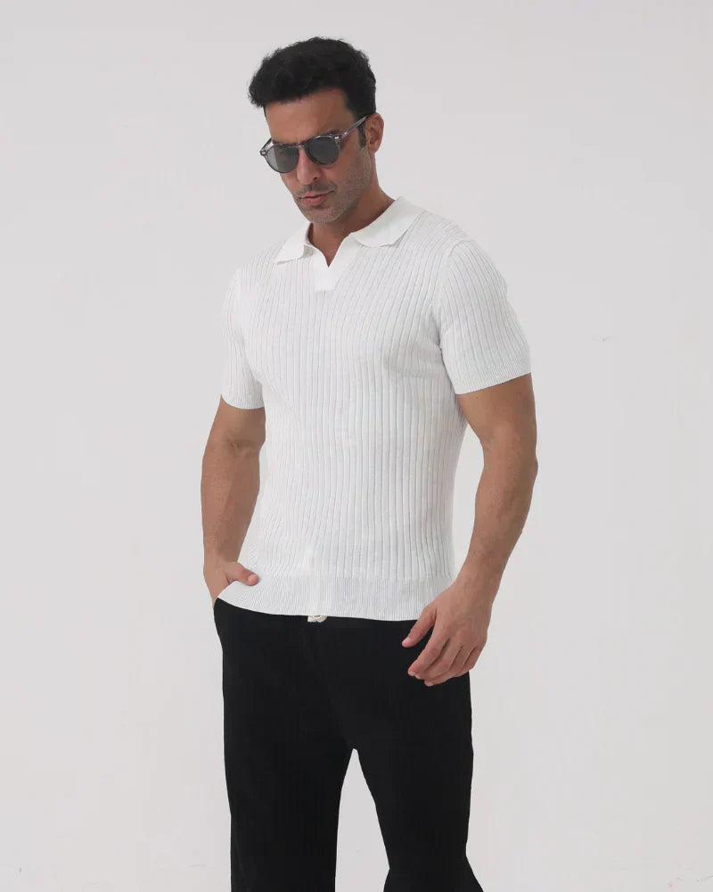 Camiseta Polo Acanalada – Blanco