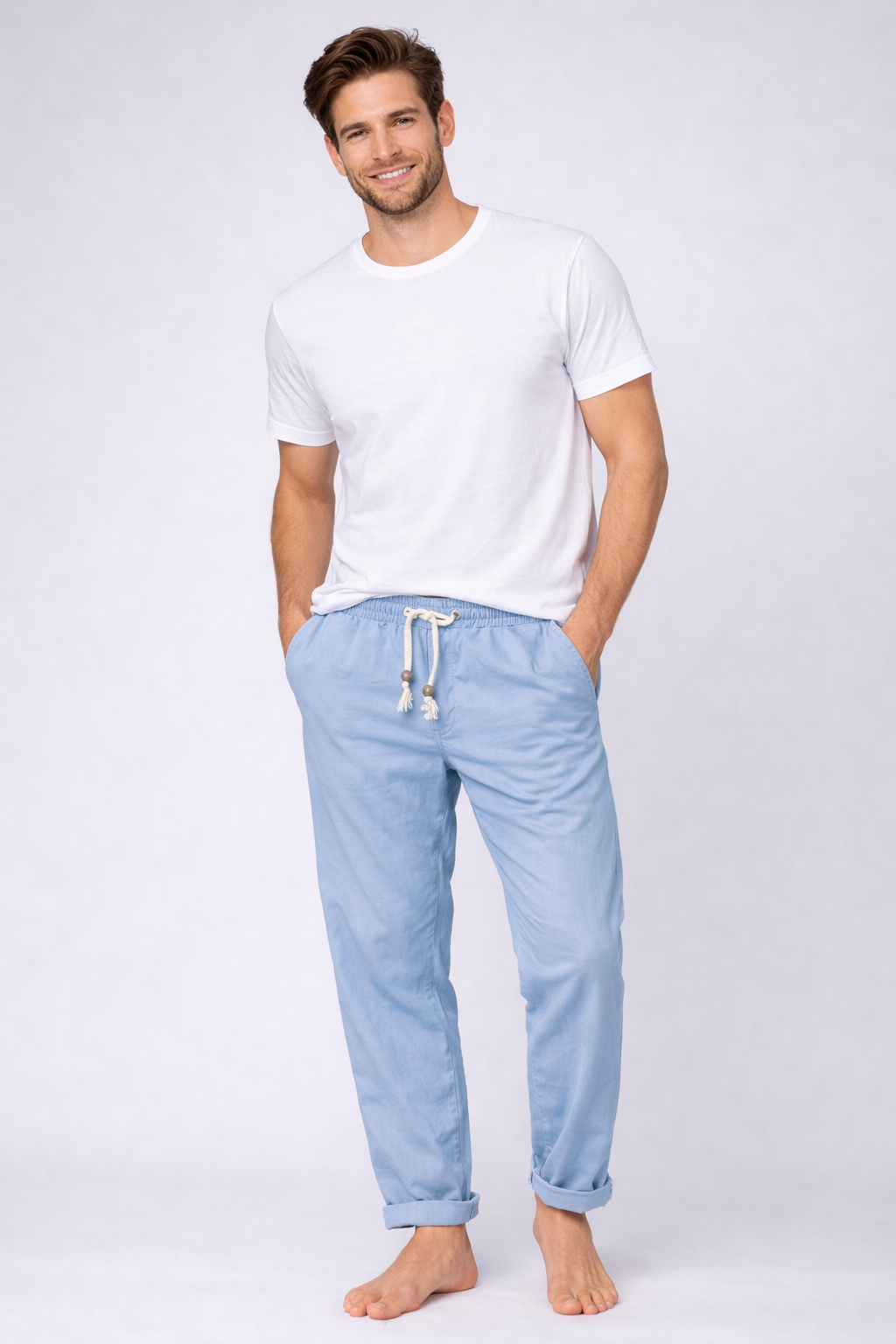 Pantalones de Lino con Cordón Breeze – Azul Claro