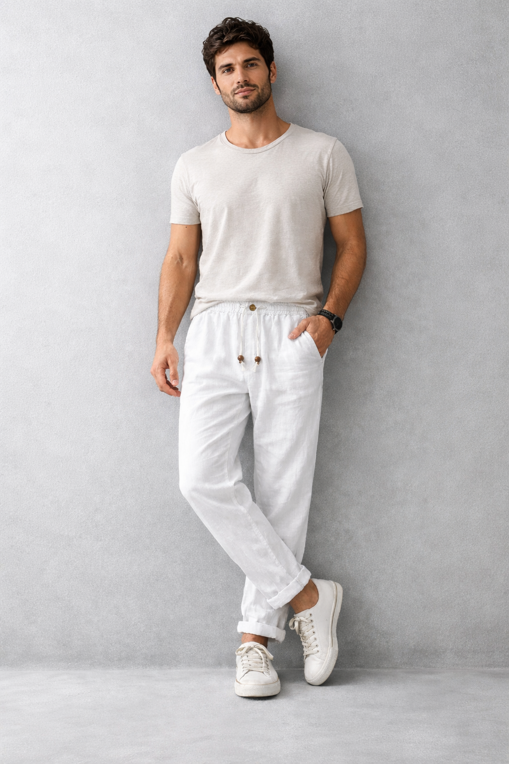 Pantalones de Lino con Cordón Breeze – Blanco
