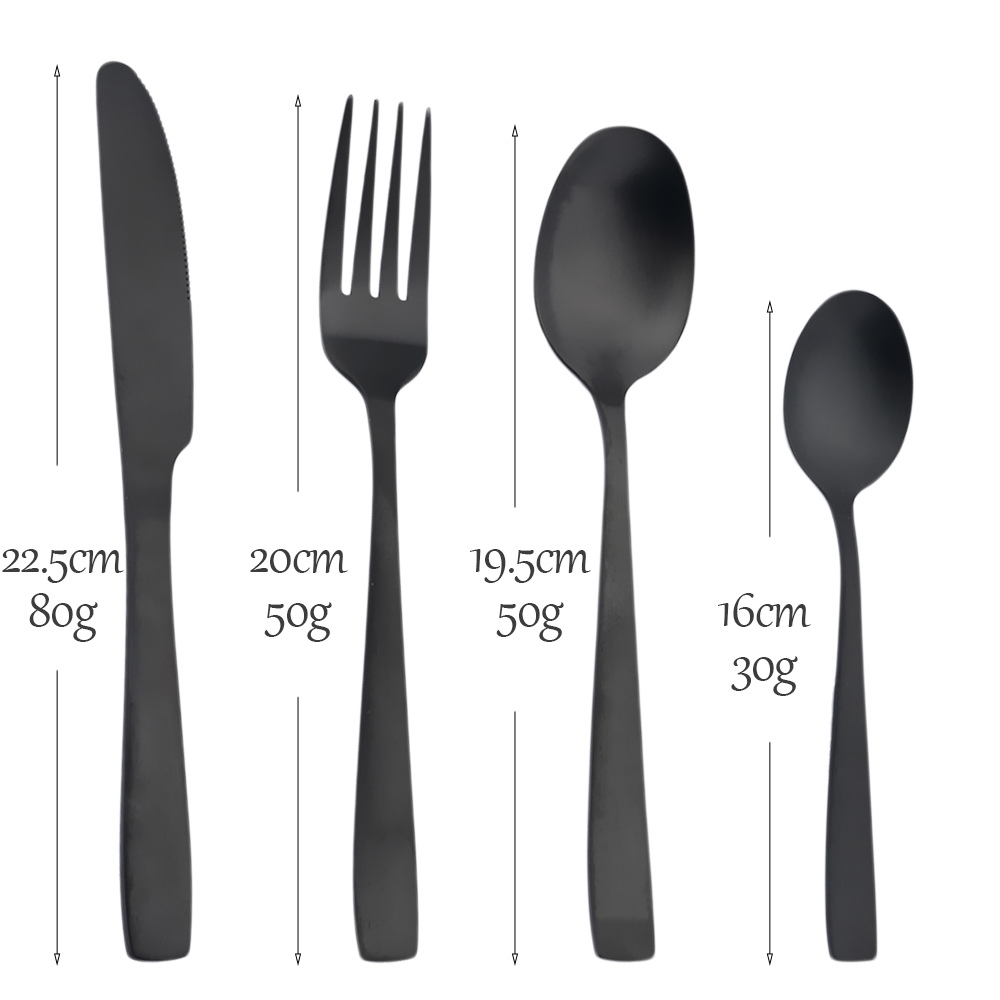 Jogo de Talheres Preto Fosco em Aço Inox - Kit 24 Peças
