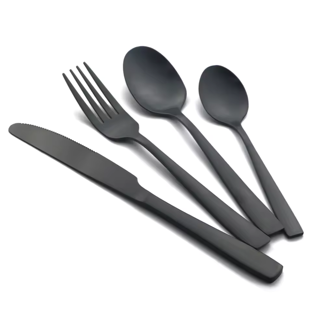Jogo de Talheres Preto Fosco em Aço Inox - Kit 24 Peças