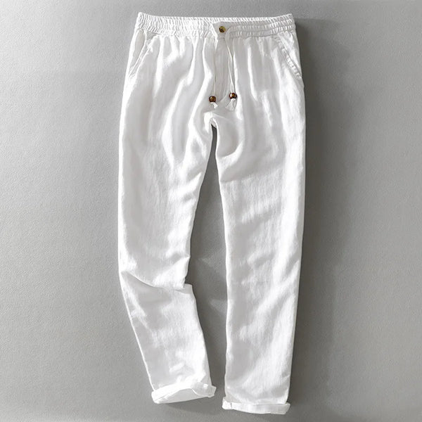 Pantalones de Lino con Cordón Breeze – Blanco