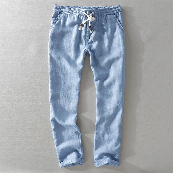 Pantalones de Lino con Cordón Breeze – Azul Claro