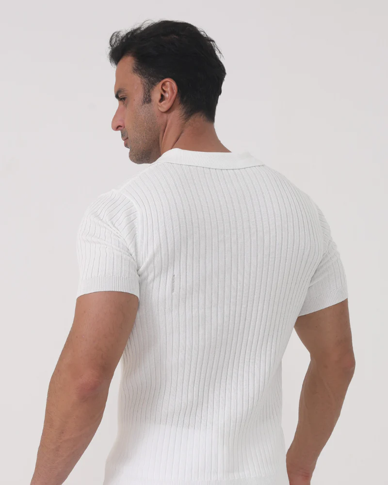 Camiseta Polo Acanalada – Blanco