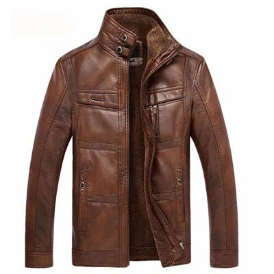 Chaqueta de Cuero con Forro Interior Afelpado - Negro
