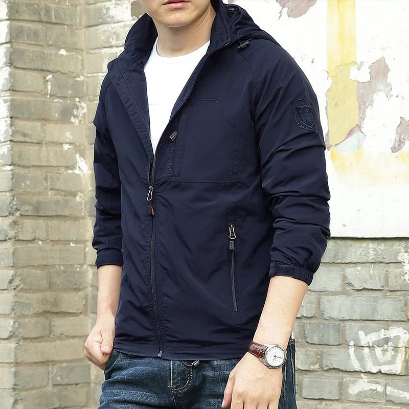 Chaqueta Ligera con Capucha Removible - Azul Marino