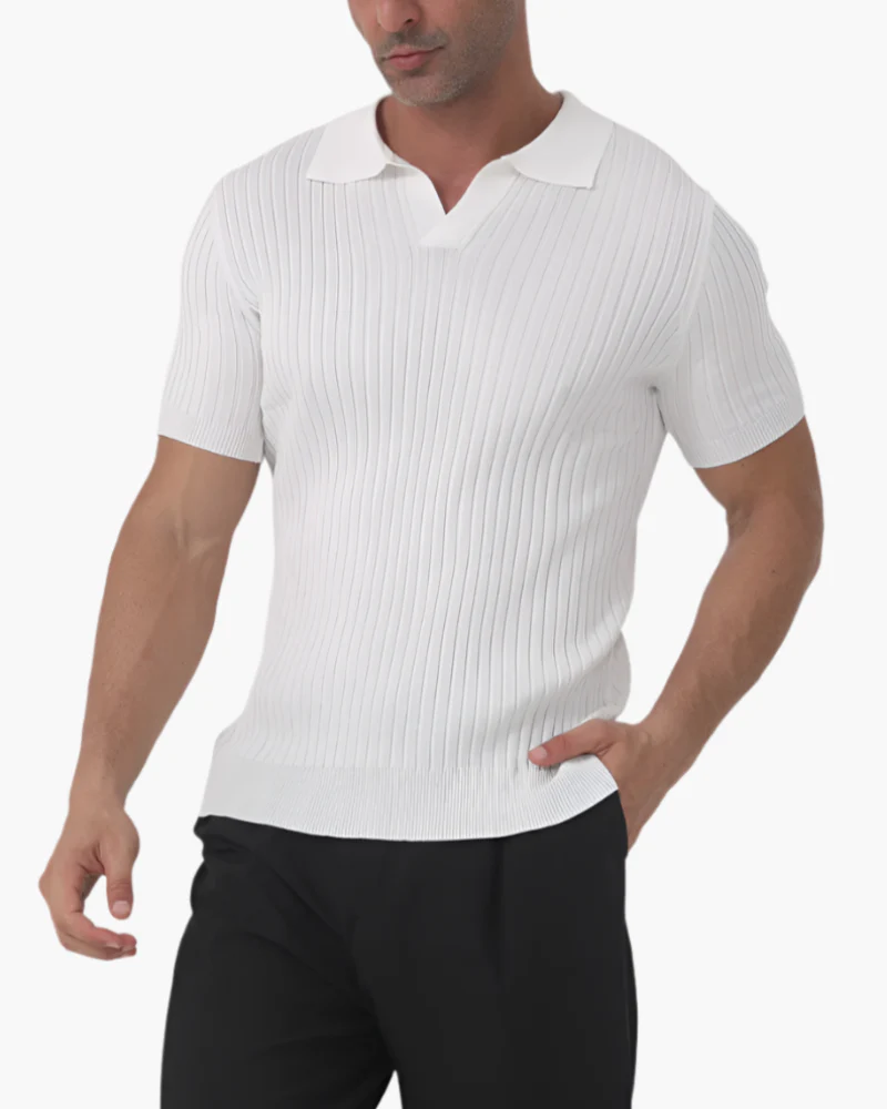 Camiseta Polo Acanalada – Blanco
