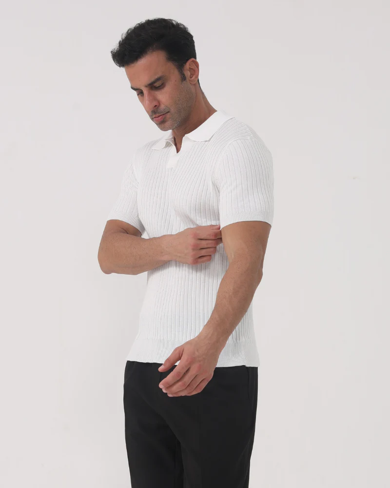 Camiseta Polo Acanalada – Blanco