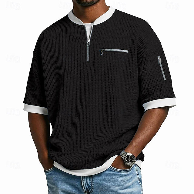 Camiseta Waffle Zip Urban Edge - Negro